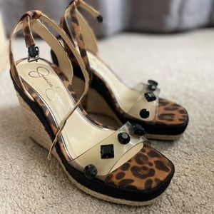 Jessica Simpson wedge espadrille, leopard print, size 8